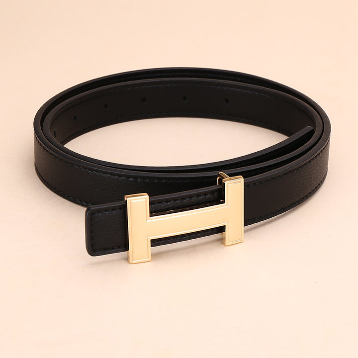 Classic H Letter Gold Buckle Spaghetti Belt
