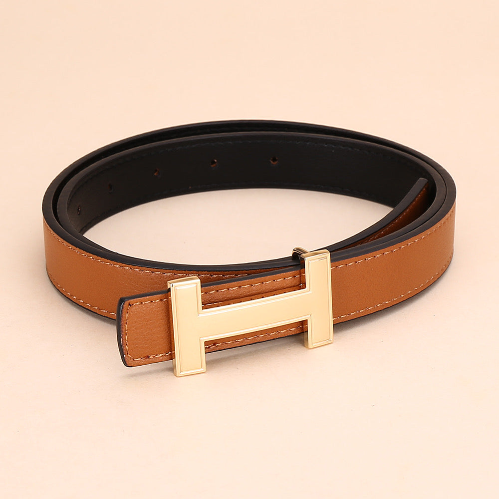 Classic H Letter Gold Buckle Spaghetti Belt