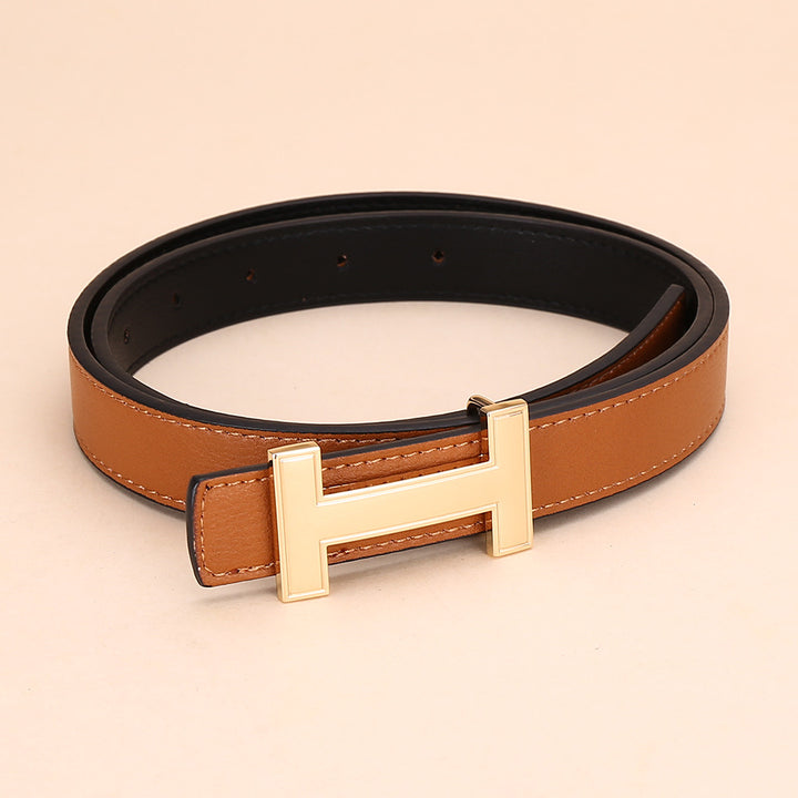 Classic H Letter Gold Buckle Spaghetti Belt