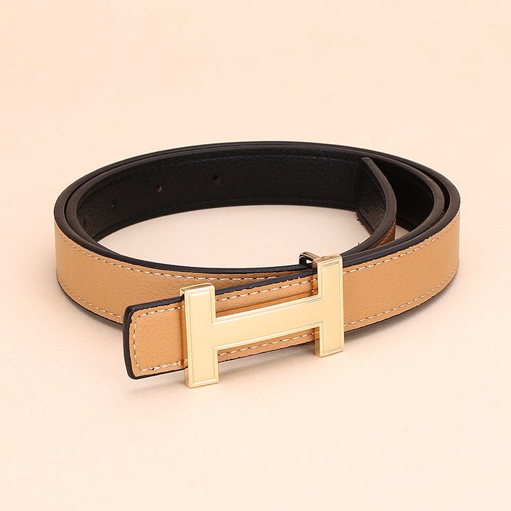 Classic H Letter Gold Buckle Spaghetti Belt