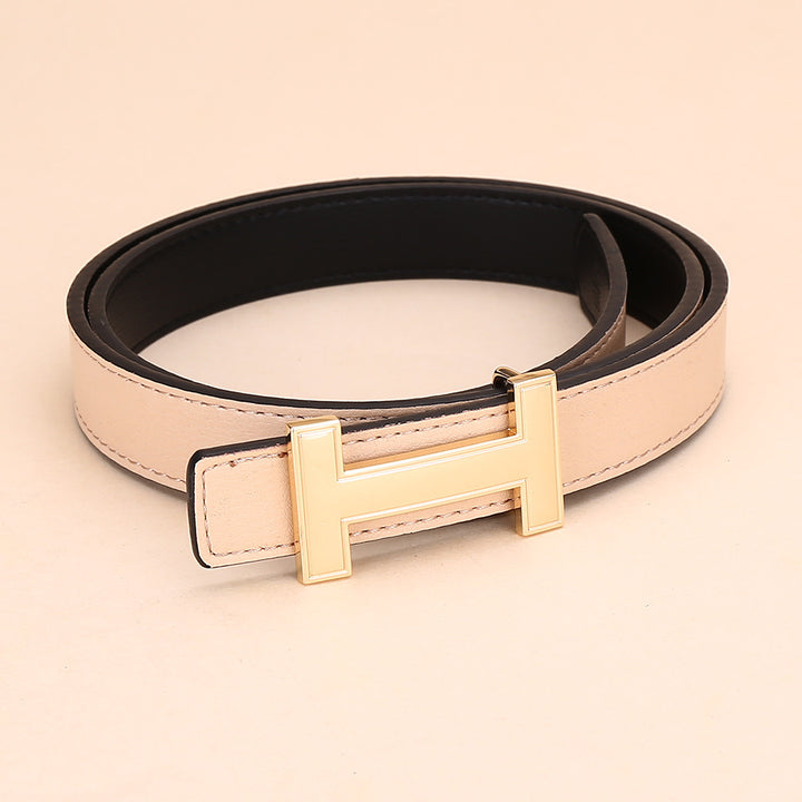 Classic H Letter Gold Buckle Spaghetti Belt