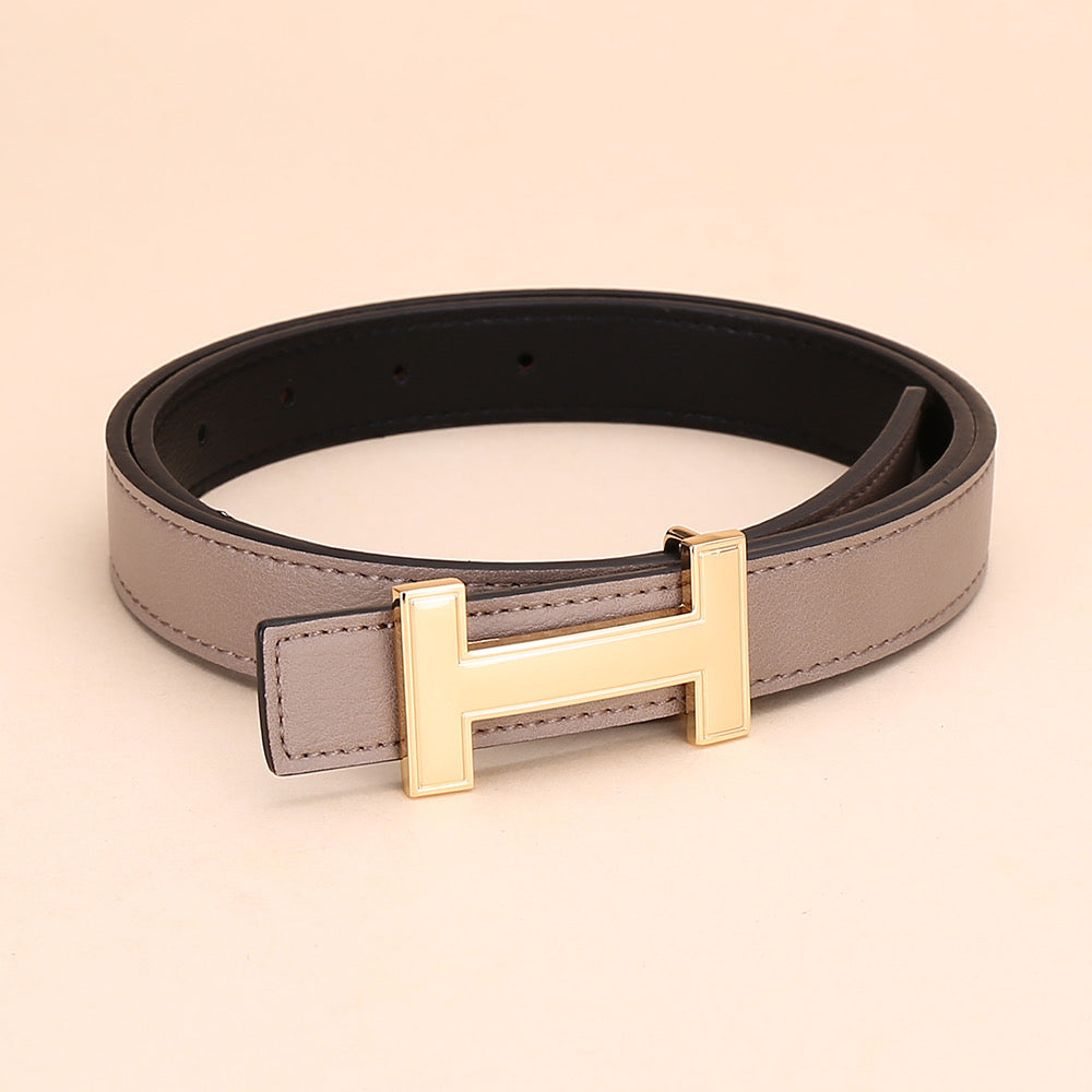 Classic H Letter Gold Buckle Spaghetti Belt