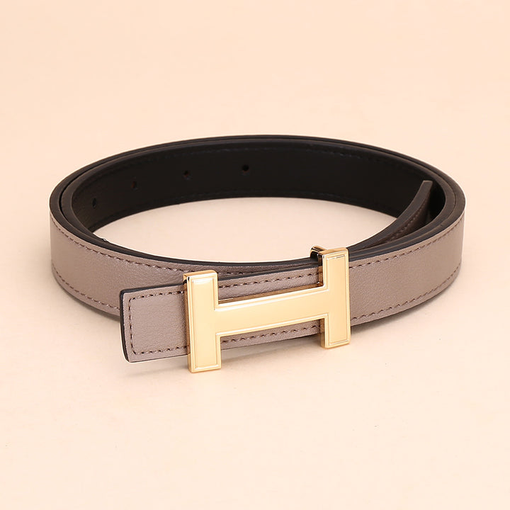 Classic H Letter Gold Buckle Spaghetti Belt