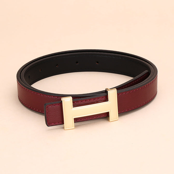 Classic H Letter Gold Buckle Spaghetti Belt