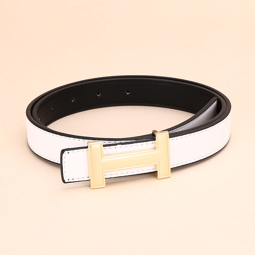 Classic H Letter Gold Buckle Spaghetti Belt