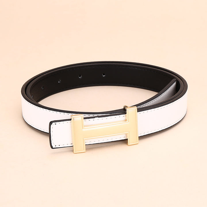 Classic H Letter Gold Buckle Spaghetti Belt