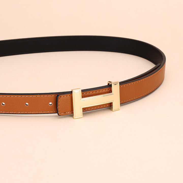 Classic H Letter Gold Buckle Spaghetti Belt