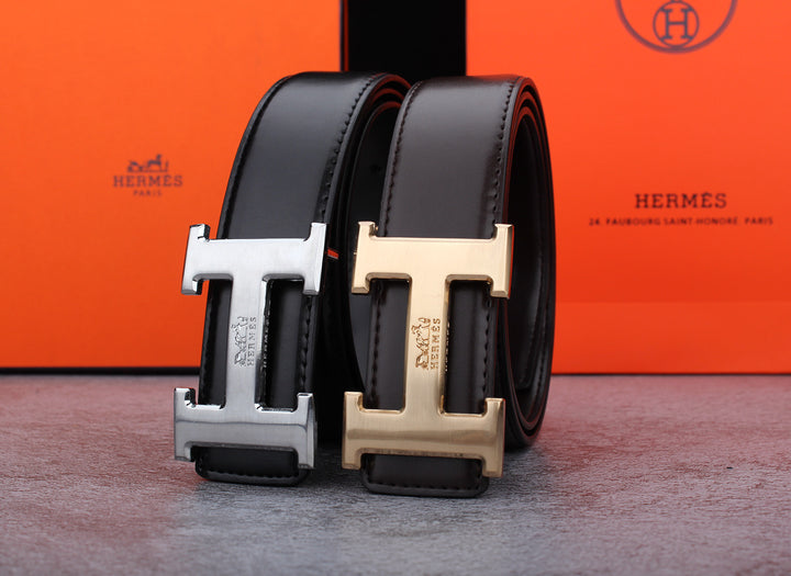 Two-tone metal H-buckle belt