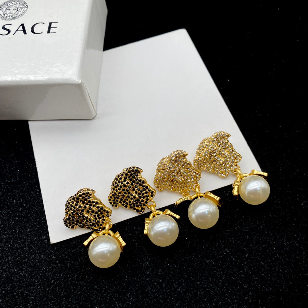 rhinestone inlaid pearl earrings