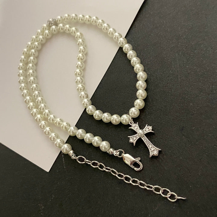 Pearl String Cross Pendant Necklace