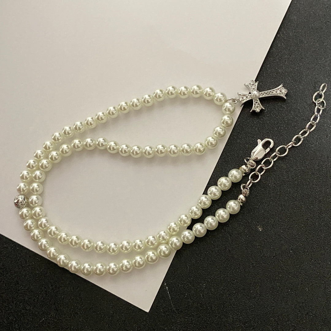 Pearl String Cross Pendant Necklace