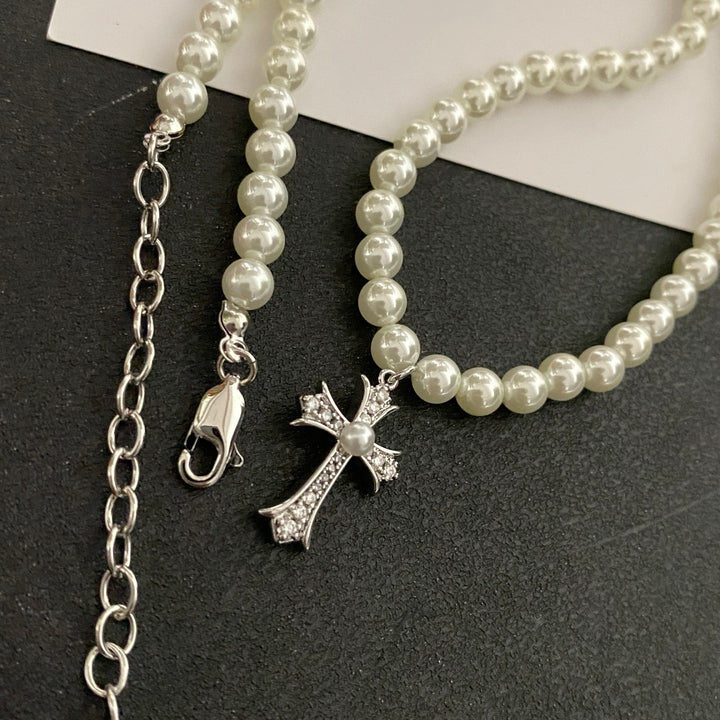 Pearl String Cross Pendant Necklace