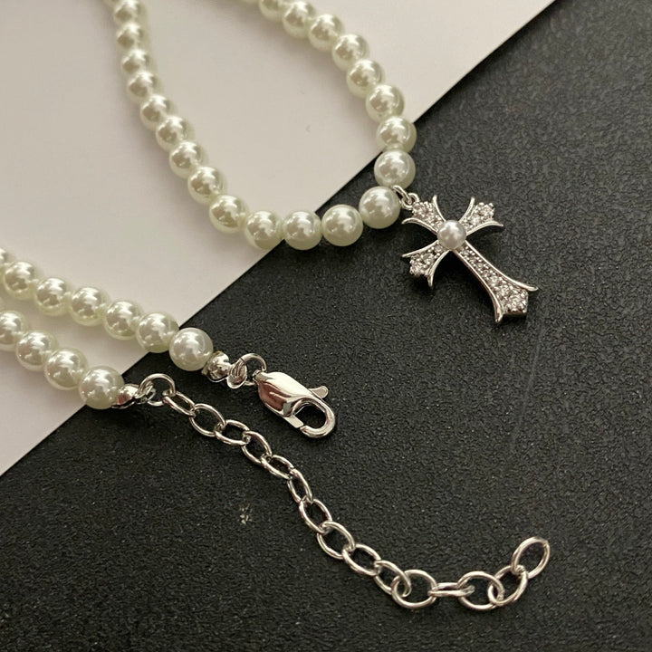 Pearl String Cross Pendant Necklace