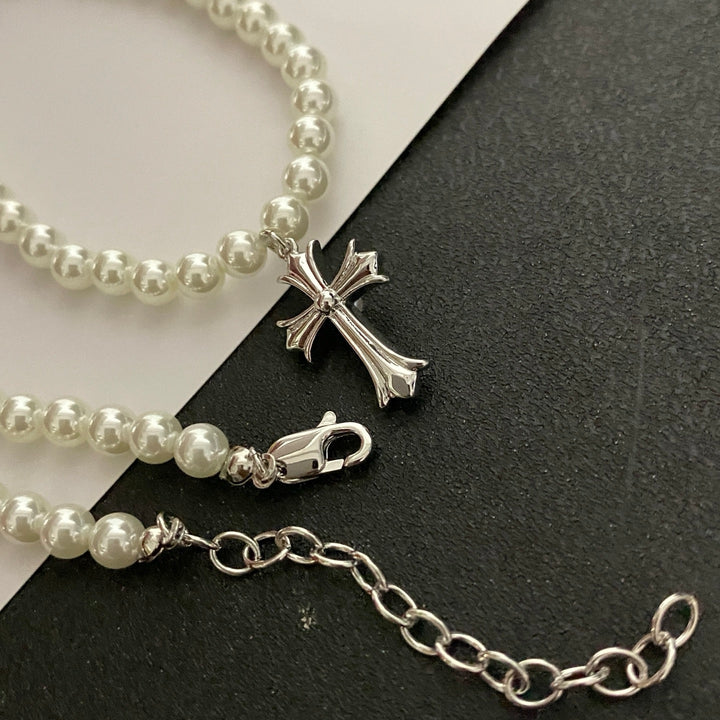 Pearl String Cross Pendant Necklace