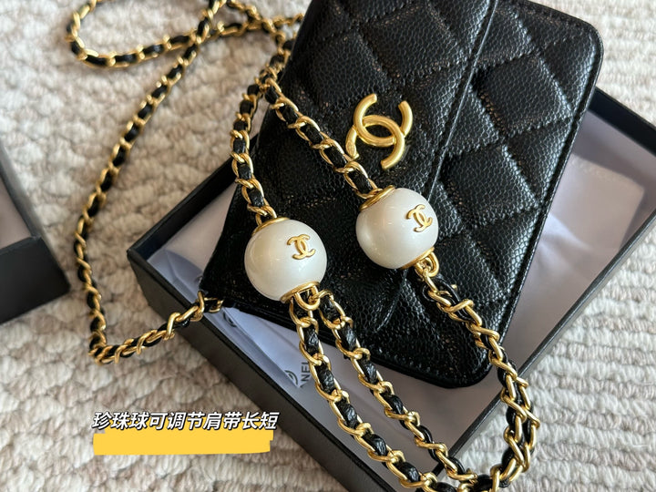 New Plaid Chain Pearl Embellished Tote Bag