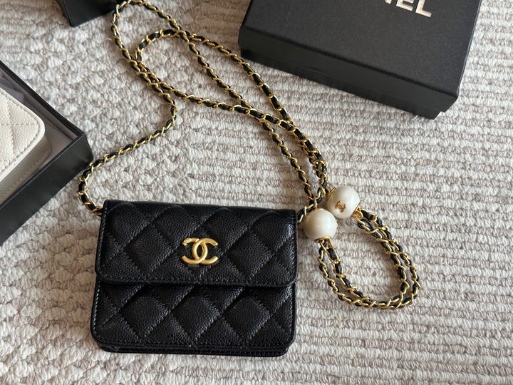 New Plaid Chain Pearl Embellished Tote Bag