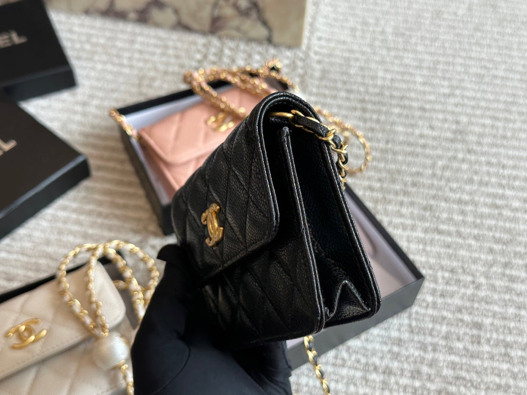 New Plaid Chain Pearl Embellished Tote Bag