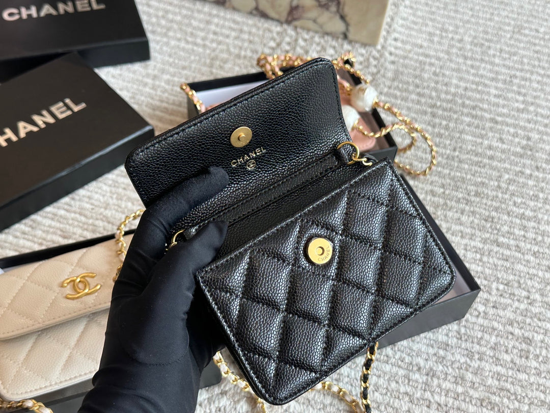 New Plaid Chain Pearl Embellished Tote Bag