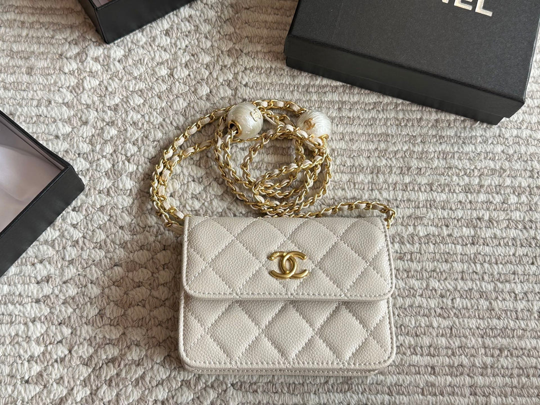 New Plaid Chain Pearl Embellished Tote Bag