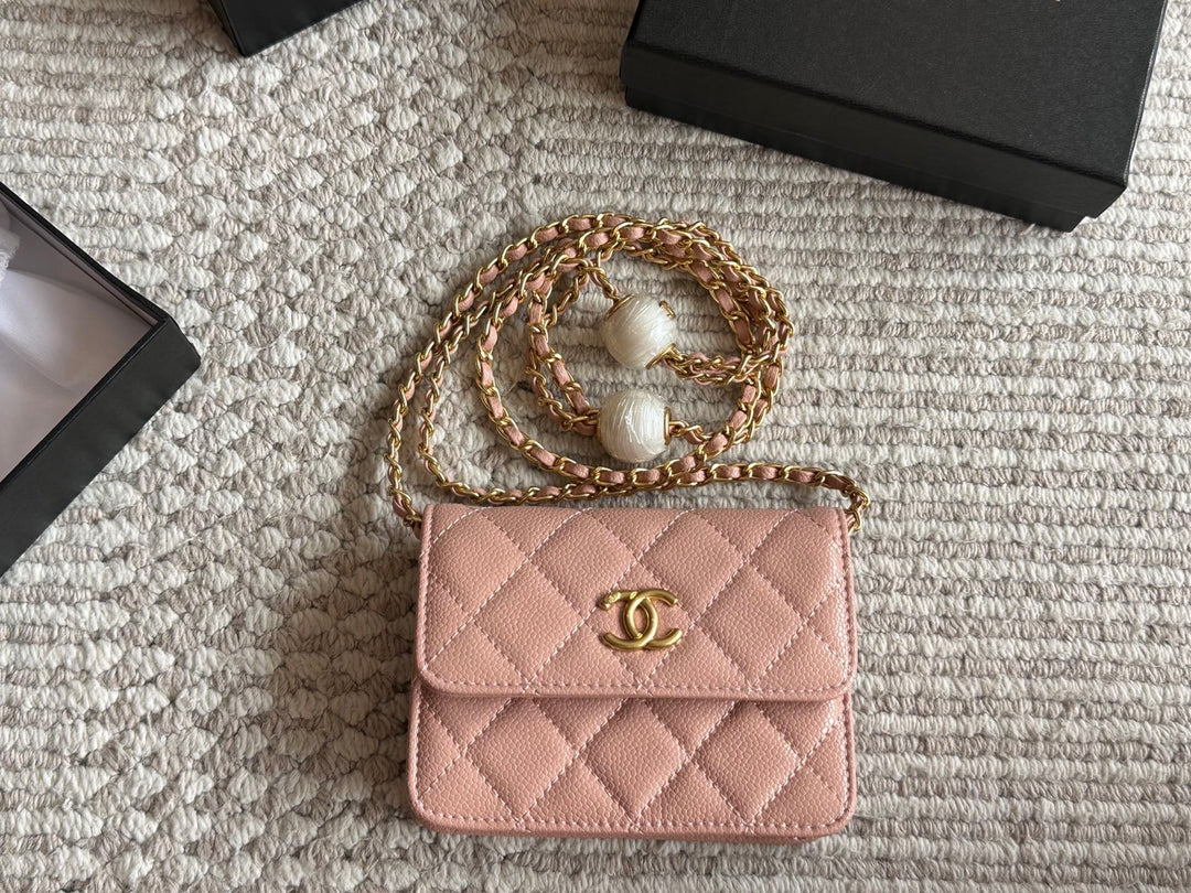 New Plaid Chain Pearl Embellished Tote Bag