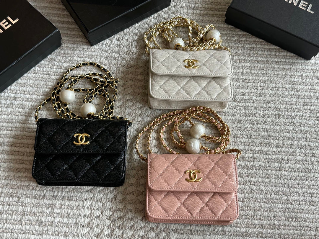 New Plaid Chain Pearl Embellished Tote Bag