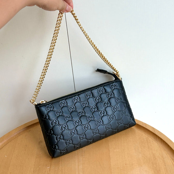 Stylish Double G Embossed Zipper Mahjong Bag