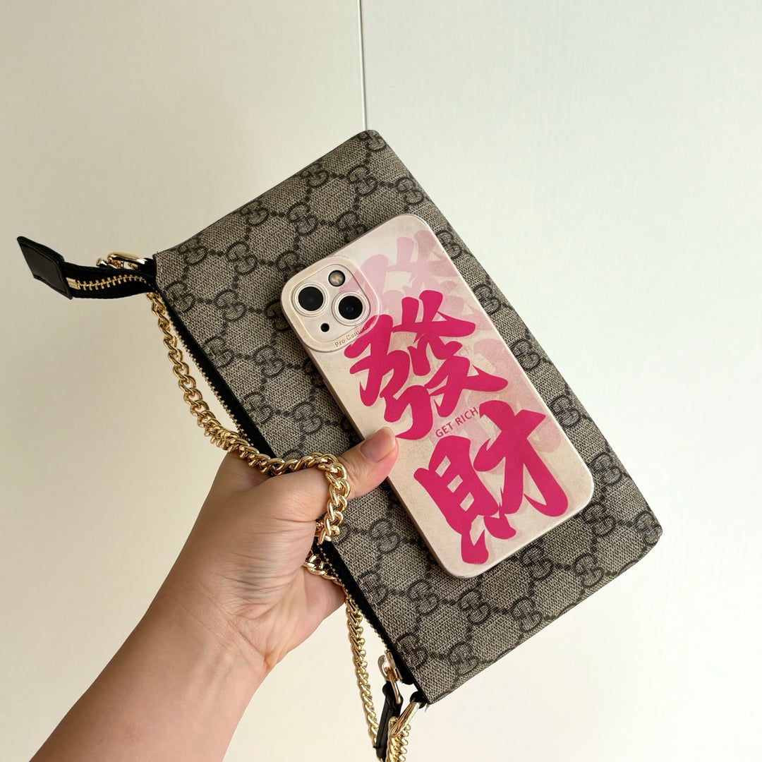 Double G Printed Zipper Mahjong Bag