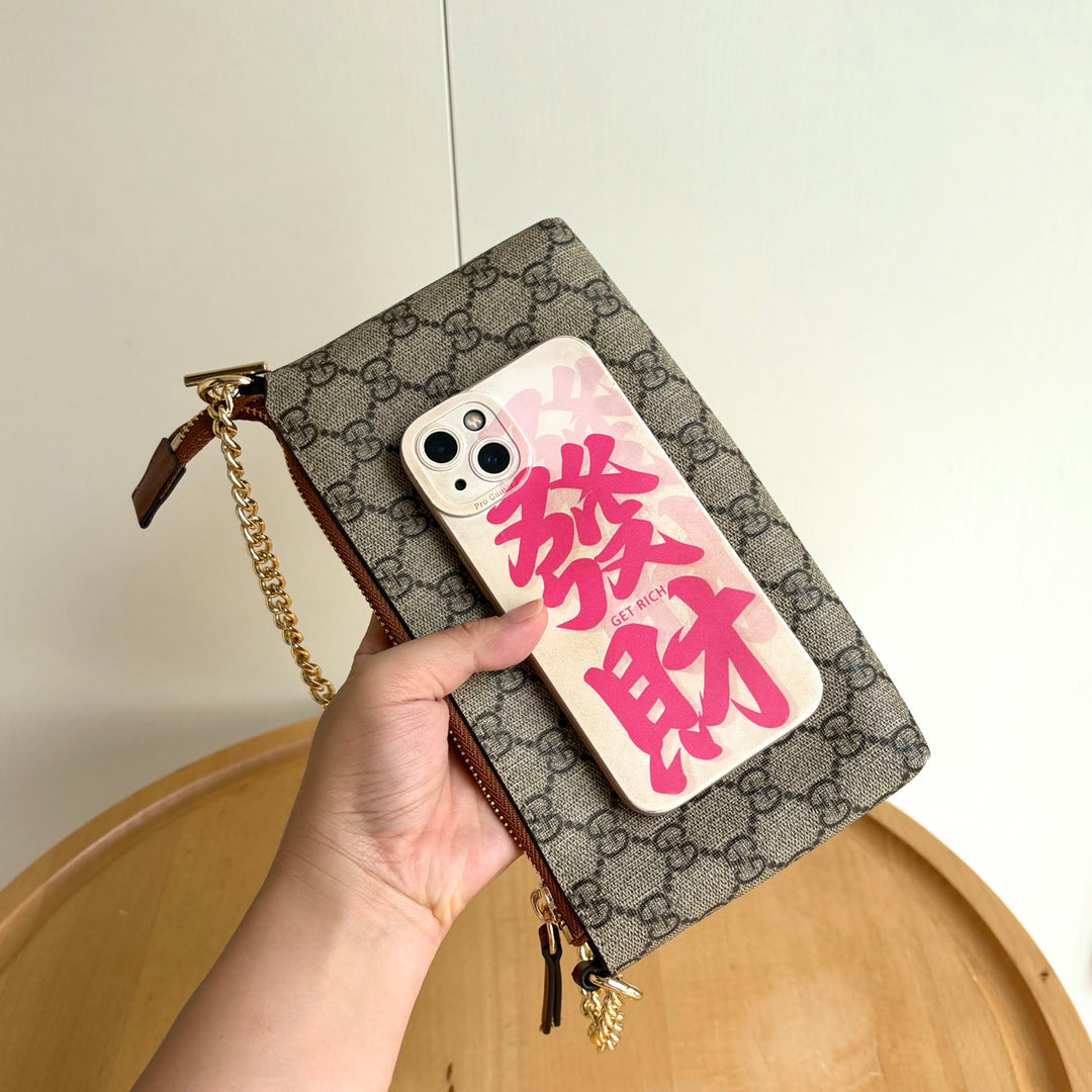 Double G Printed Zipper Mahjong Bag