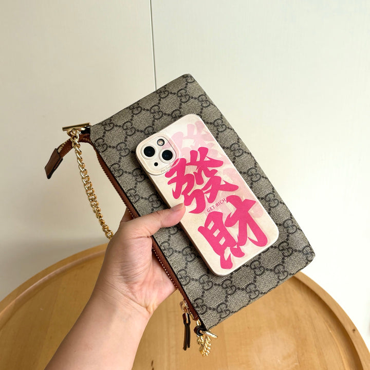 Double G Printed Zipper Mahjong Bag