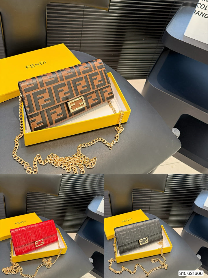 3 Color Double F Embossed Chain Bag