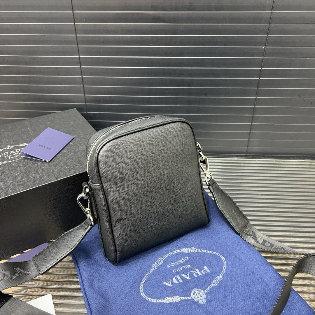 2-in-1 Triangle Logo Cowhide Crossbody Bag