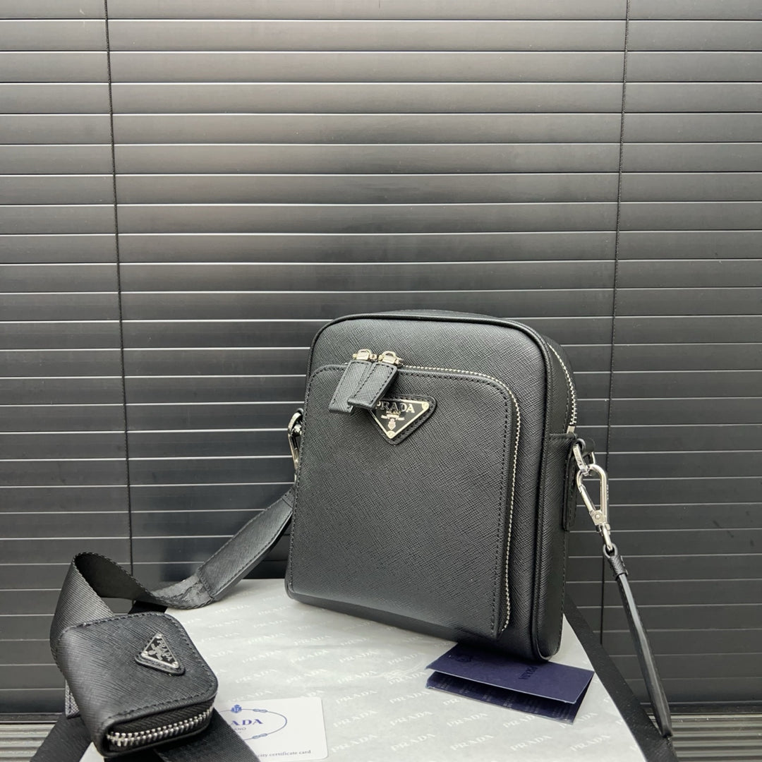 2-in-1 Triangle Logo Cowhide Crossbody Bag