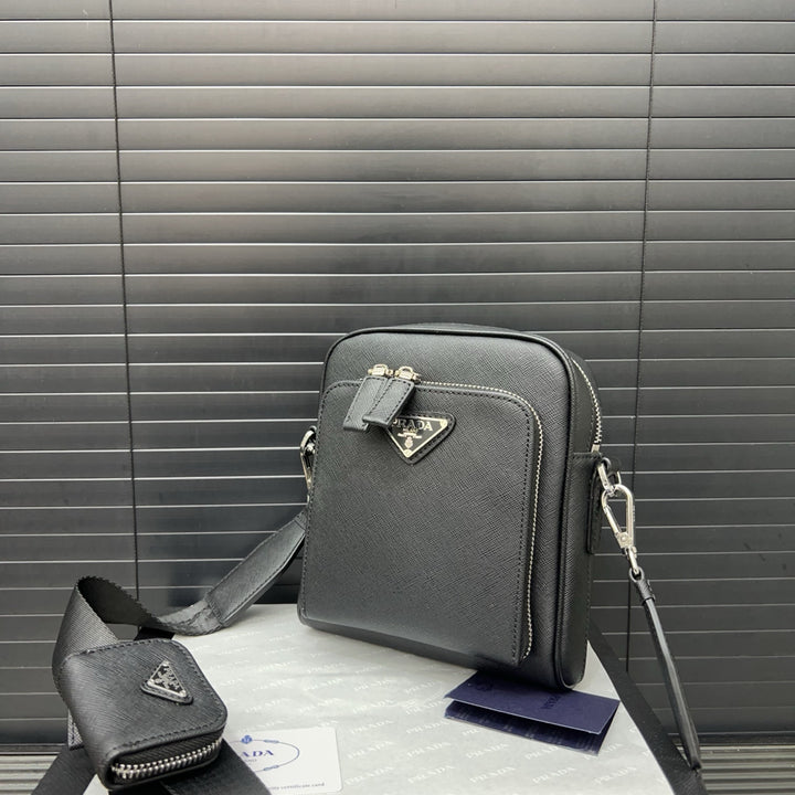 2-in-1 Triangle Logo Cowhide Crossbody Bag