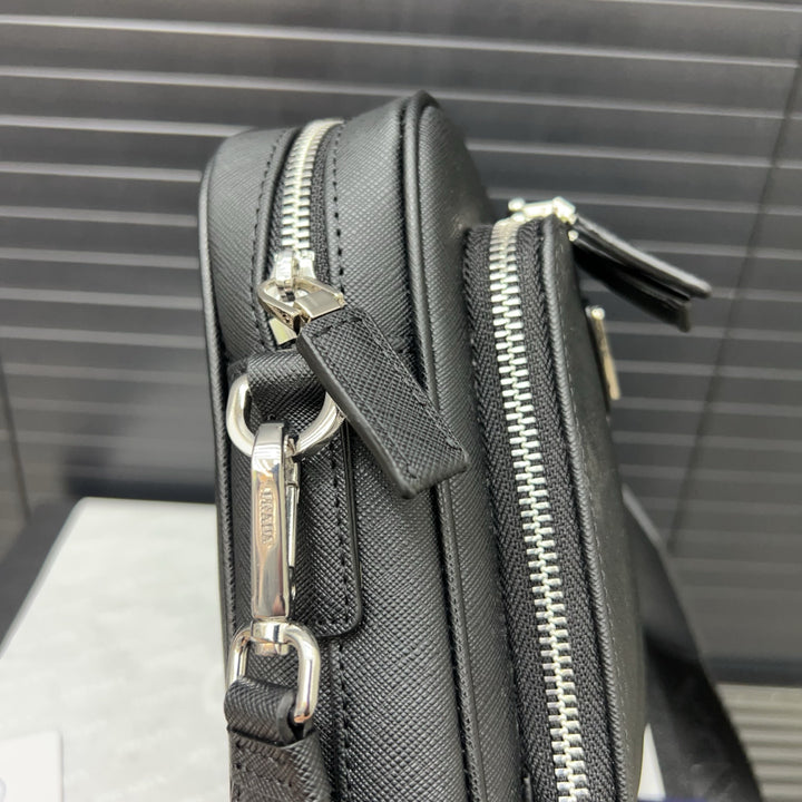 2-in-1 Triangle Logo Cowhide Crossbody Bag