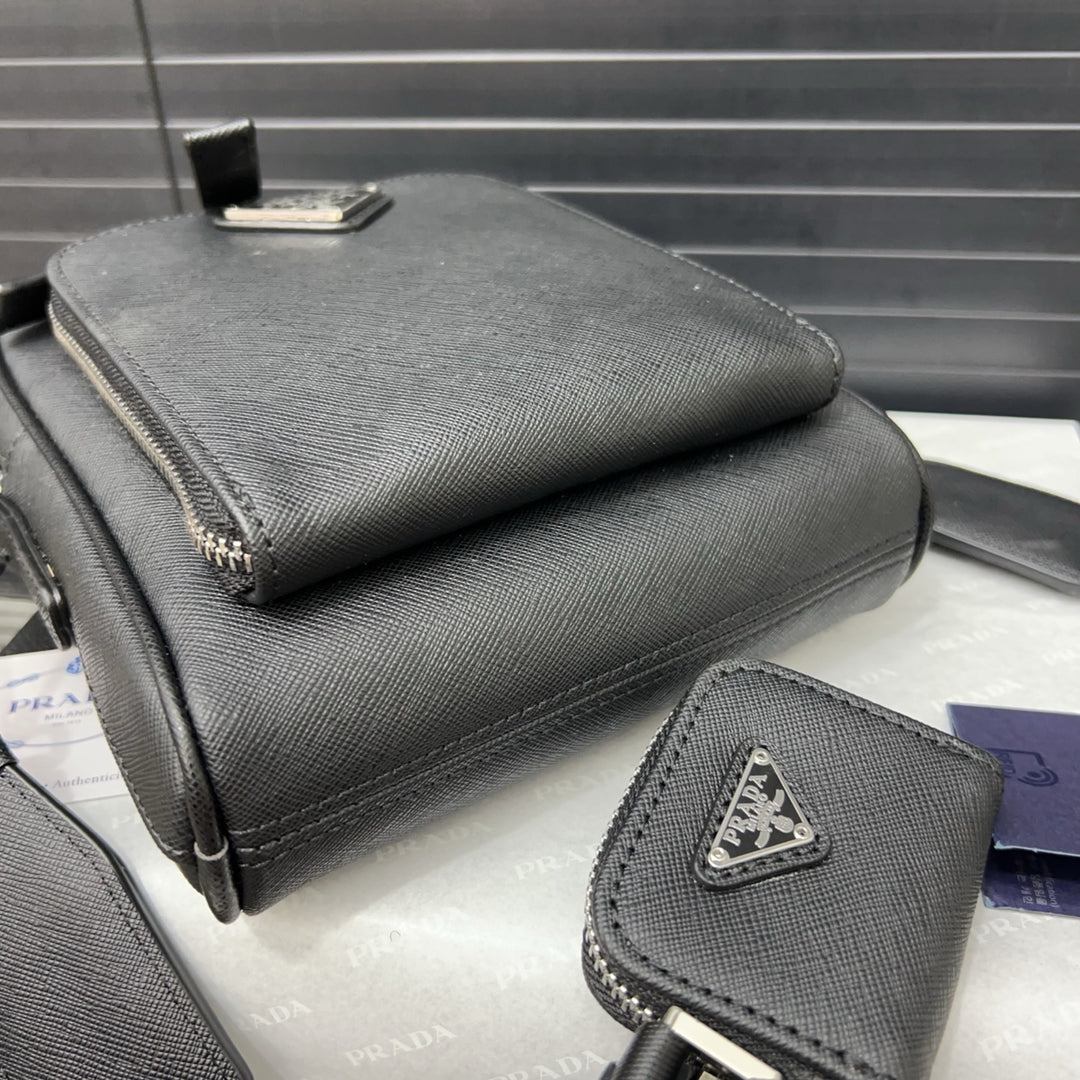 2-in-1 Triangle Logo Cowhide Crossbody Bag