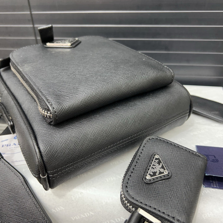 2-in-1 Triangle Logo Cowhide Crossbody Bag