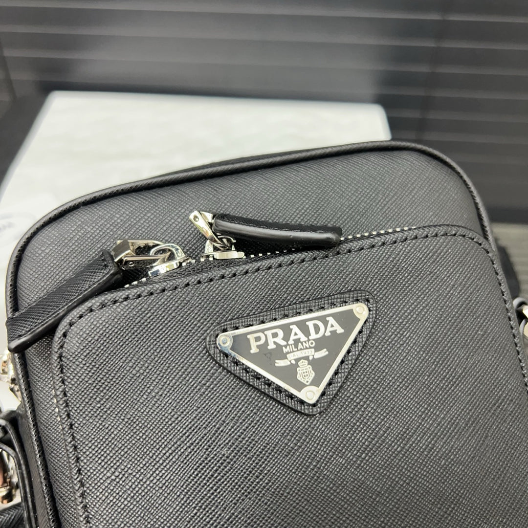 2-in-1 Triangle Logo Cowhide Crossbody Bag