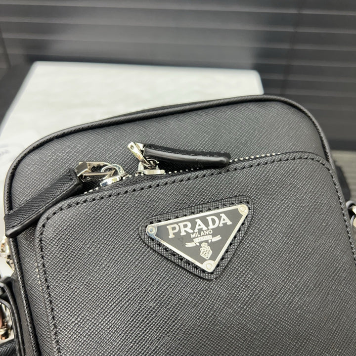 2-in-1 Triangle Logo Cowhide Crossbody Bag