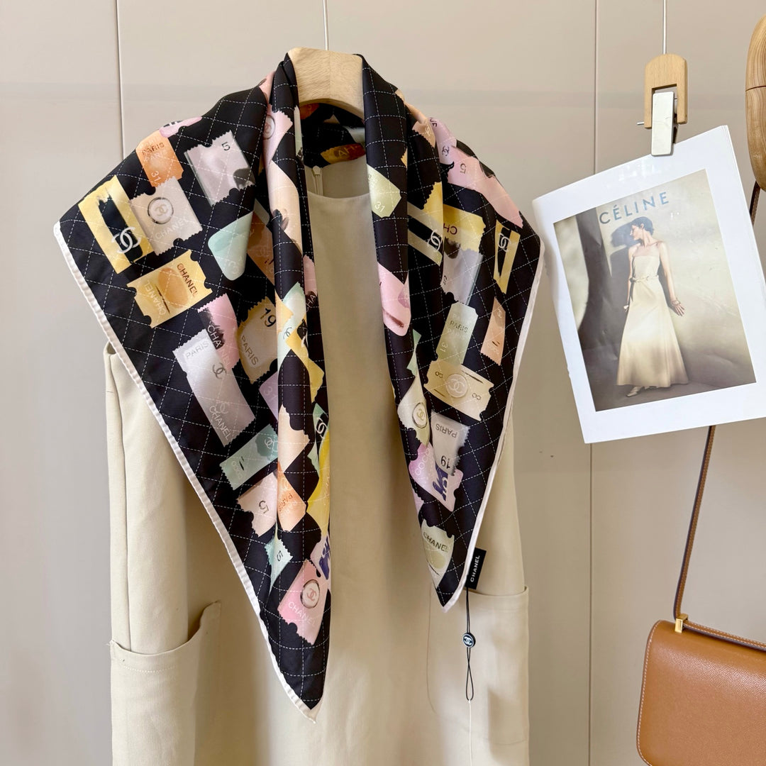 Elegant ticket stub printed silk shawl