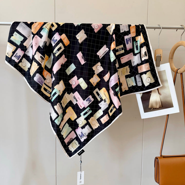 Elegant ticket stub printed silk shawl