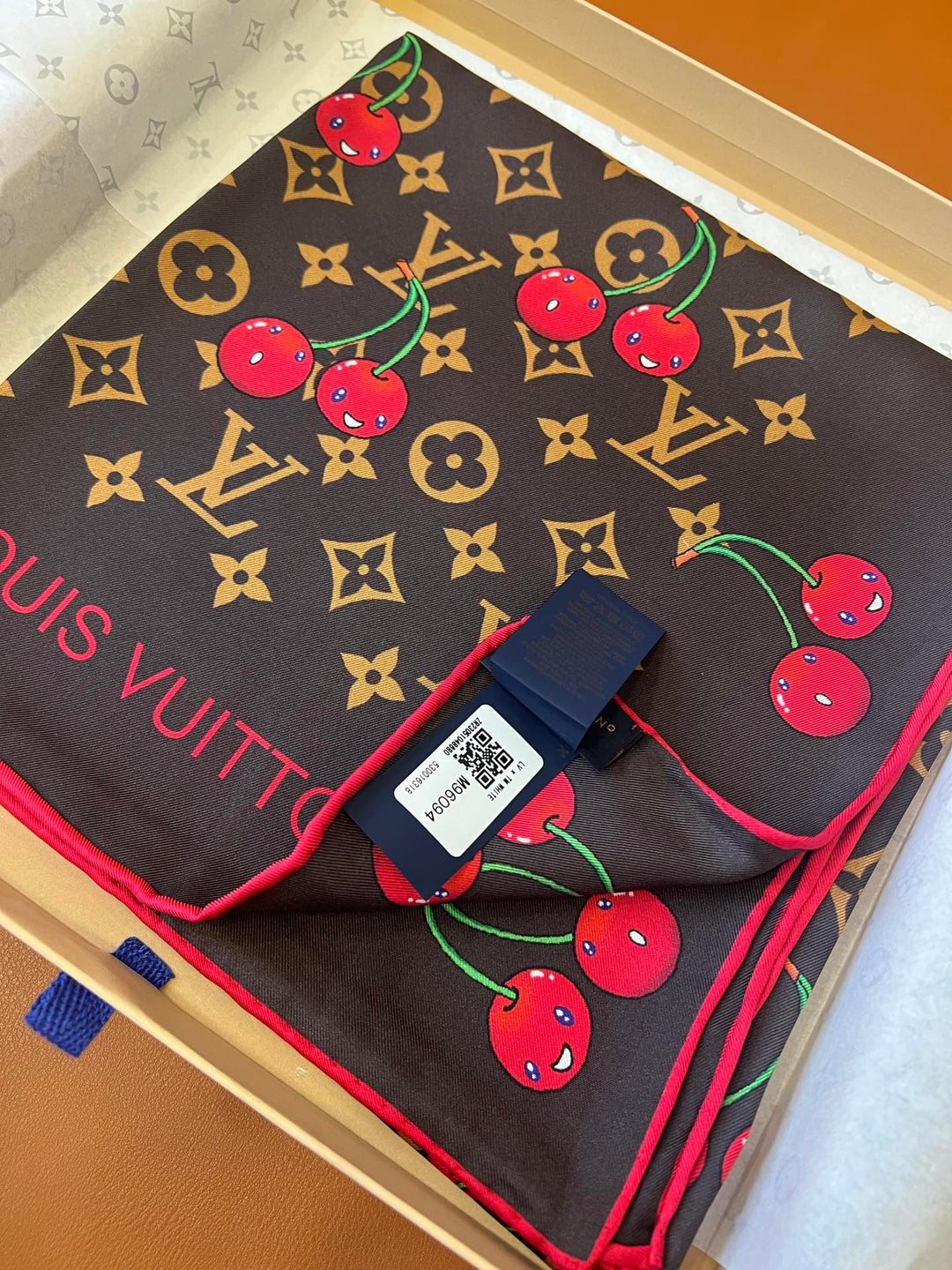 Two-color Cherry Printed Silk Scarf