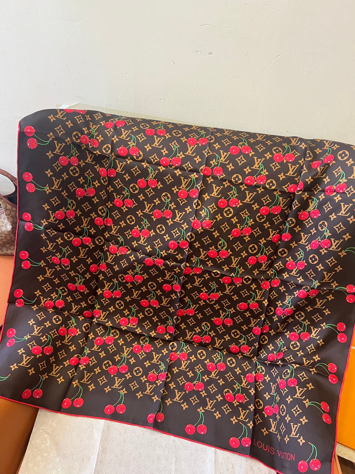 Two-color Cherry Printed Silk Scarf