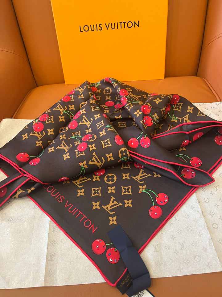 Two-color Cherry Printed Silk Scarf