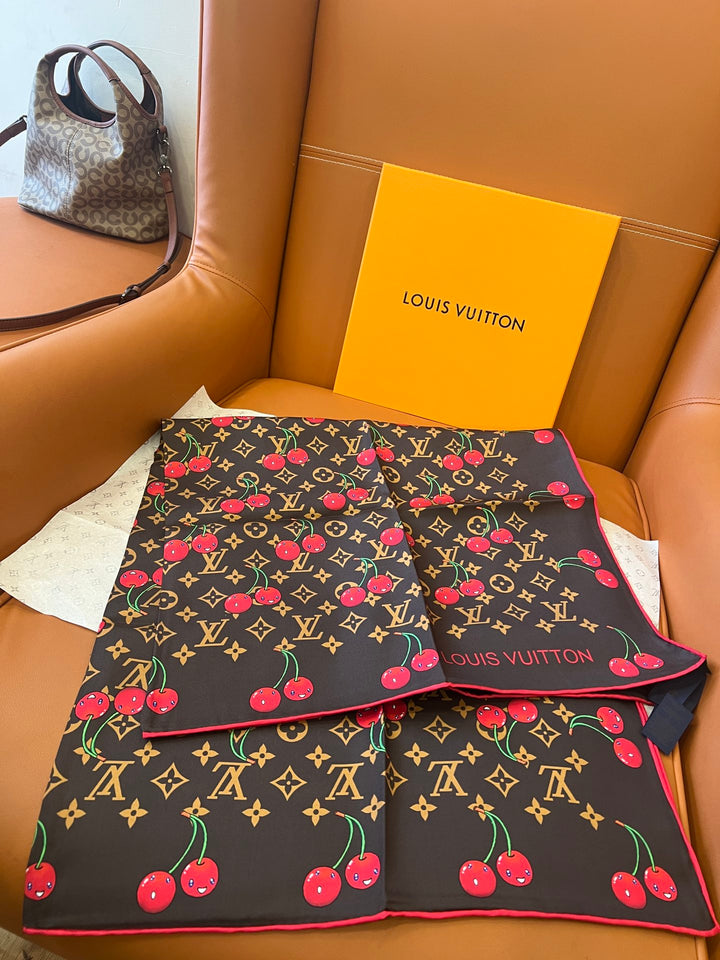 Two-color Cherry Printed Silk Scarf