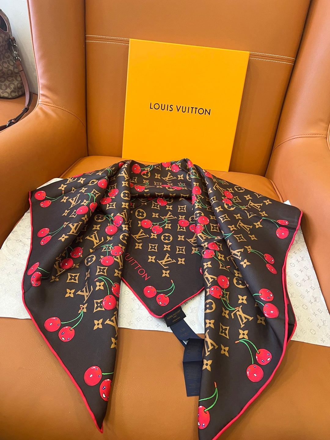 Two-color Cherry Printed Silk Scarf