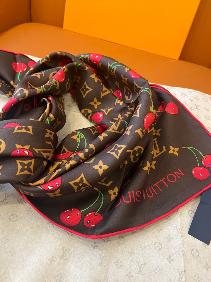 Two-color Cherry Printed Silk Scarf