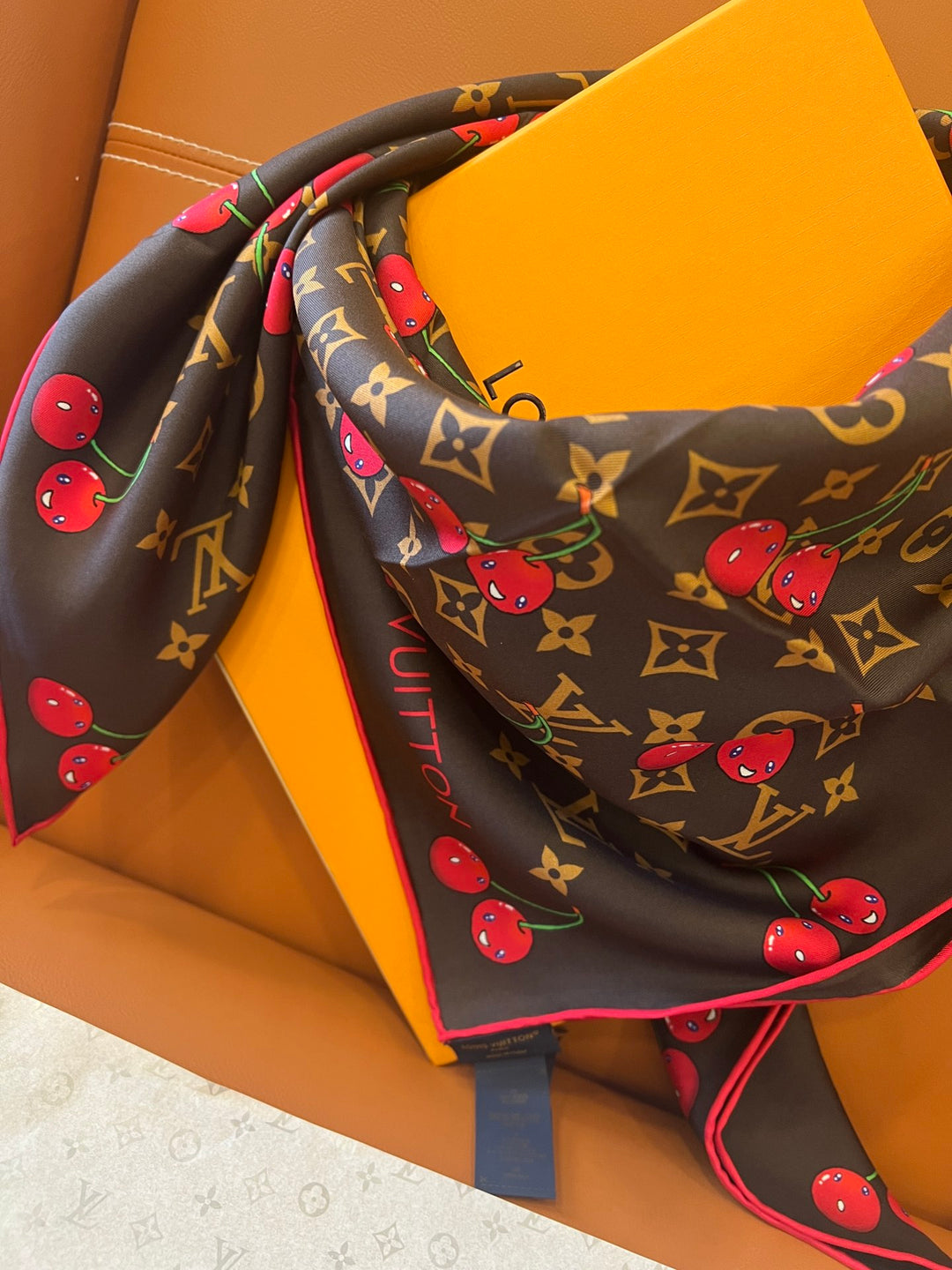 Two-color Cherry Printed Silk Scarf
