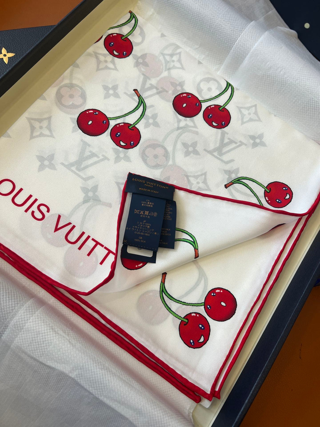 Two-color Cherry Printed Silk Scarf