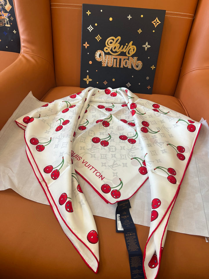 Two-color Cherry Printed Silk Scarf