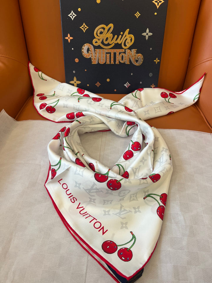 Two-color Cherry Printed Silk Scarf